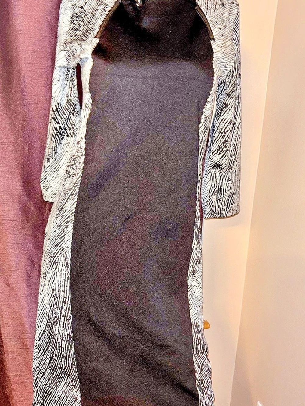 Luxe Moda Abstract Print Midi Dress Black & White Size Large NWT
